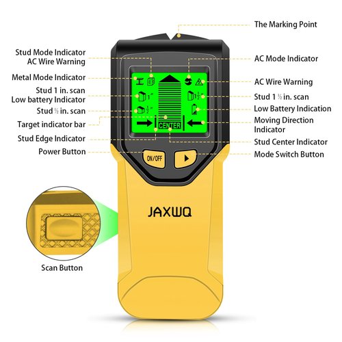 Stud Finder Wall Scanner - 5 in 1 Stud Finder Tool w/Smart Chip and HD LCD Display, Stud Detector Beam Finders for the Center and Edge of Wood AC Wire Metal Studs Joist Pipe (Buttercup)