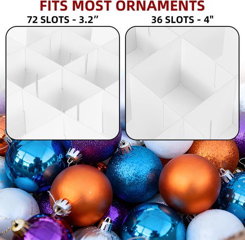 Inin Christmas Ornament Storage Box - Stackable Organizer with Adjustable Dividers | Holds 72 Balls, Red