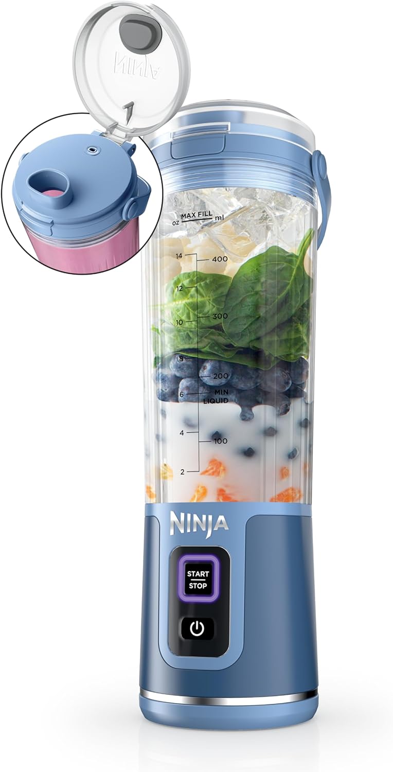 Ninja Blast Portable Blender - Cordless 18oz Personal Blender for Smoothies & Shakes | BPA-Free, Leakproof, USB-C Rechargeable, Denim Blue