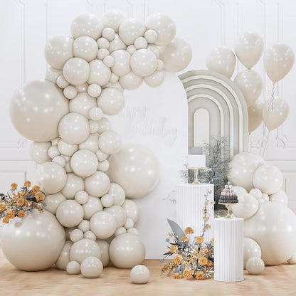 PartyWoo White Sand Balloons - 152-Piece Boho Balloon Arch Kit in Off White, Beige & Cream for Weddings, Baby Showers & Birthdays