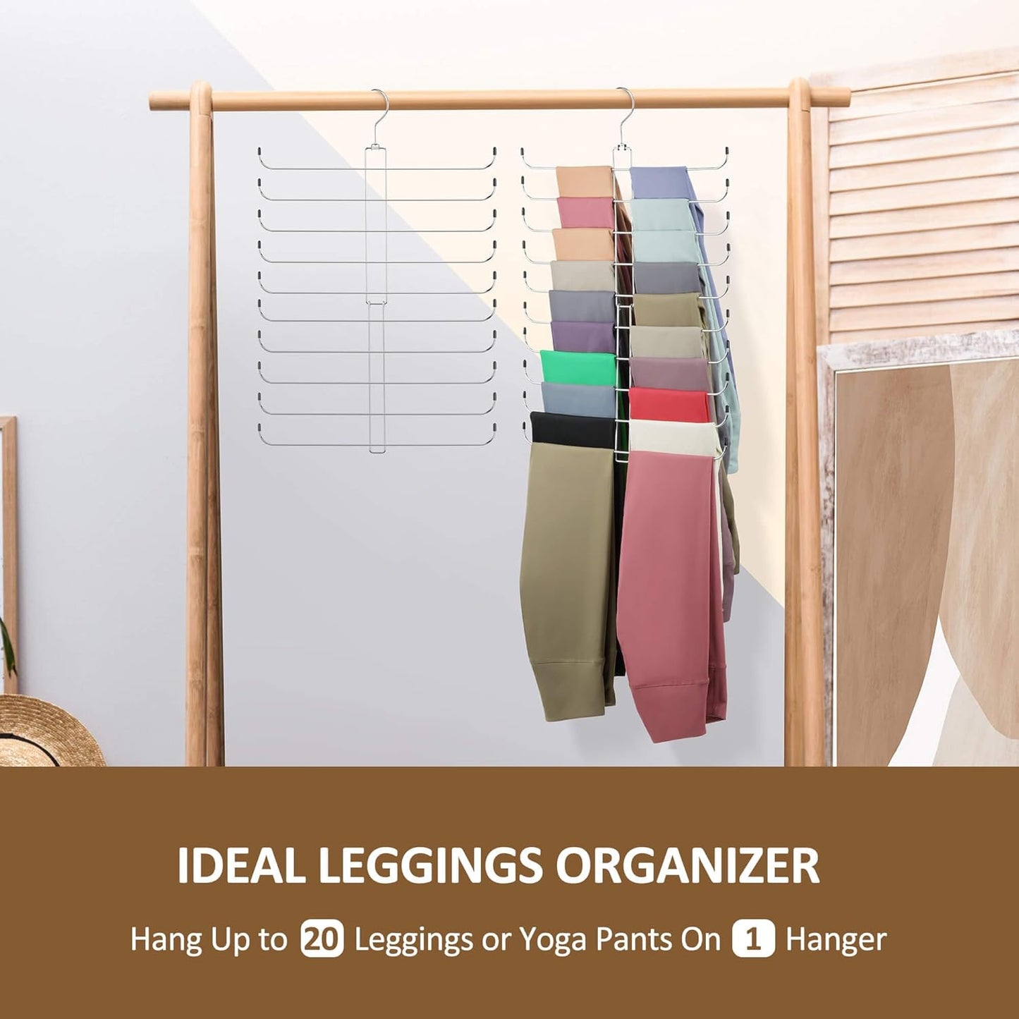 ZEDODIER Legging Organizer - Rotatable Yoga Pants Hanger for Women & Girls | Space-Saving, Holds 20 Pairs, Silver