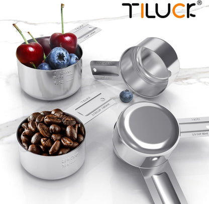 TILUCK Stainless Steel Measuring Cups Set - Essential Kitchen Gadgets for Cooking & Baking | Set of 7