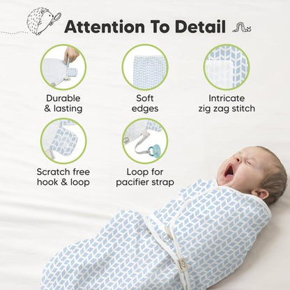 3-Pack Organic Baby Swaddle Sleep Sacks - Swaddles for Newborns, Infant 0-3 Months, Baby Girls, Boys, Soft & Snug Newborn Sleep Sack, Nursery Swaddling Blankets (Storm, OS)