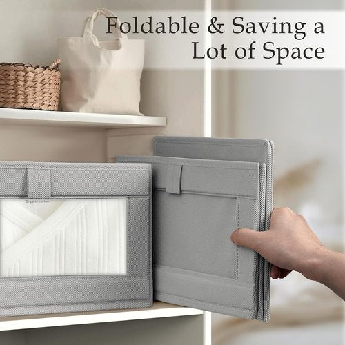 Criusia Linen Closet Organizers - 4 Pack Foldable Storage Baskets for Towels, Clothing, and Books | Grey