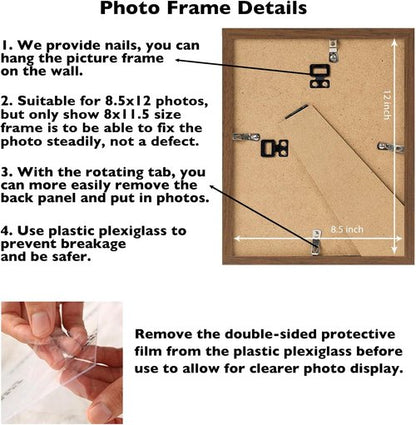 JCJMY Picture Frame 8.5x12 - Brown Wall Hanging & Tabletop Display | Shatter Resistant Plexiglass