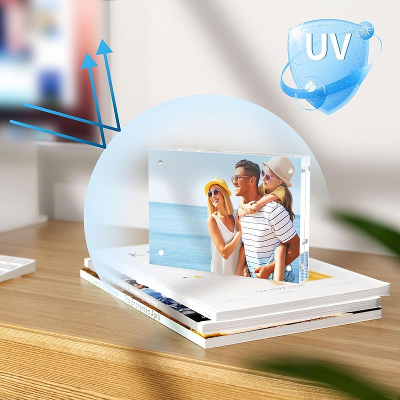 5x7 Inch Acrylic Magnetic Picture Frame Set - 3 Pack, Frameless Double-Sided Desk Frames