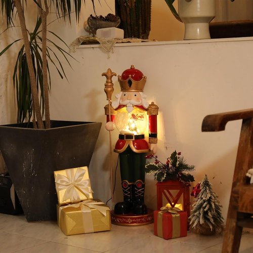 Bdor Large Luxury Nutcracker Soldier - 30 Inch Rotating Reindeer Snow Globe | Handcrafted Christmas Decoration