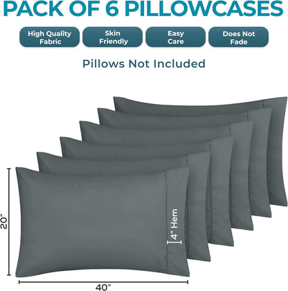Utopia Bedding King Pillow Cases - 6 Pack Soft Brushed Microfiber - Fade Resistant 20 x 40 Inches | Grey