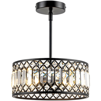 Rpzloila 2-Light Crystal Ceiling Light Fixture, Modern Semi Flush Mount Ceiling Light, Black Crystal Chandelier for Kitchen Bedroom Bathroom Entryway Hallway