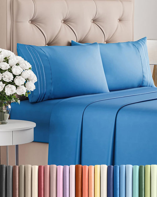 Queen Size 4-Piece Sheet Set | Skiennix Comfy Cooling Bed Sheets - Soft, Wrinkle-Free, Deep Pockets - Royal Blue