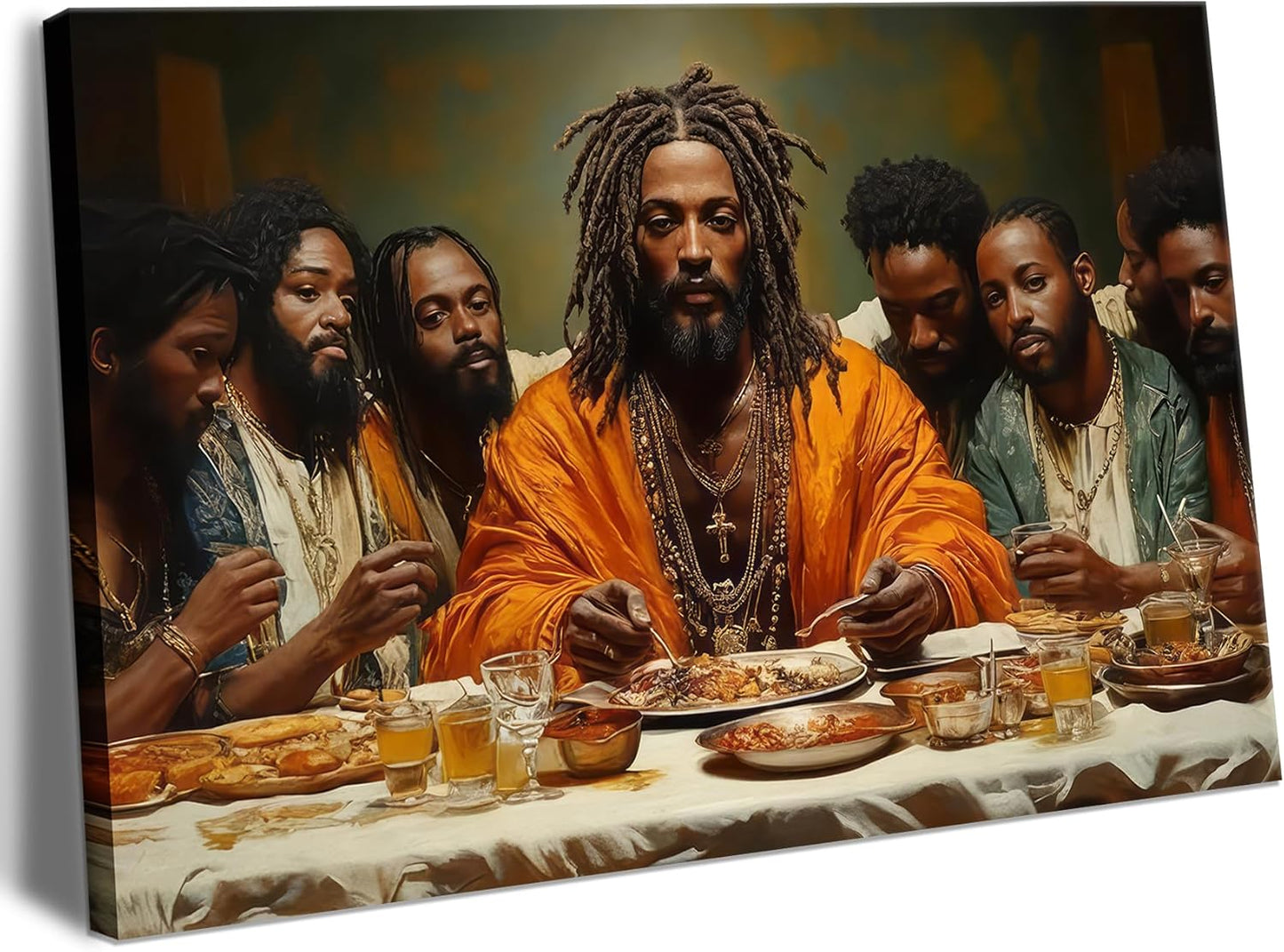 Regine Switzerland Modern Black Jesus Canvas Wall Art - The Last Supper Painting | 12x16in Christian Decor for Home
