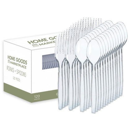 Clear Plastic Silverware Set, 120 Count Spoons and Forks, Perfect for Parties, Holiday Gatherings, Picnics, and Stocking the Pantry