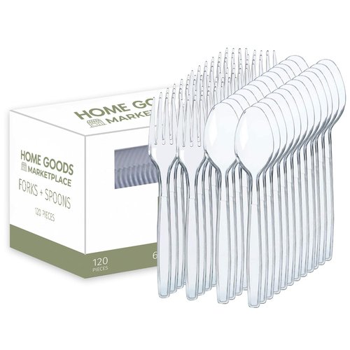 Clear Plastic Silverware Set, 120 Count Spoons and Forks, Perfect for Parties, Holiday Gatherings, Picnics, and Stocking the Pantry