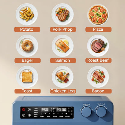 SMIRLY Digital Air Fryer Toaster Oven - 27QT Convection Oven | 10-in-1 Multi-Function, Fits 12" Pizza & 6 Slices of Toast, Stainless Steel, Blue