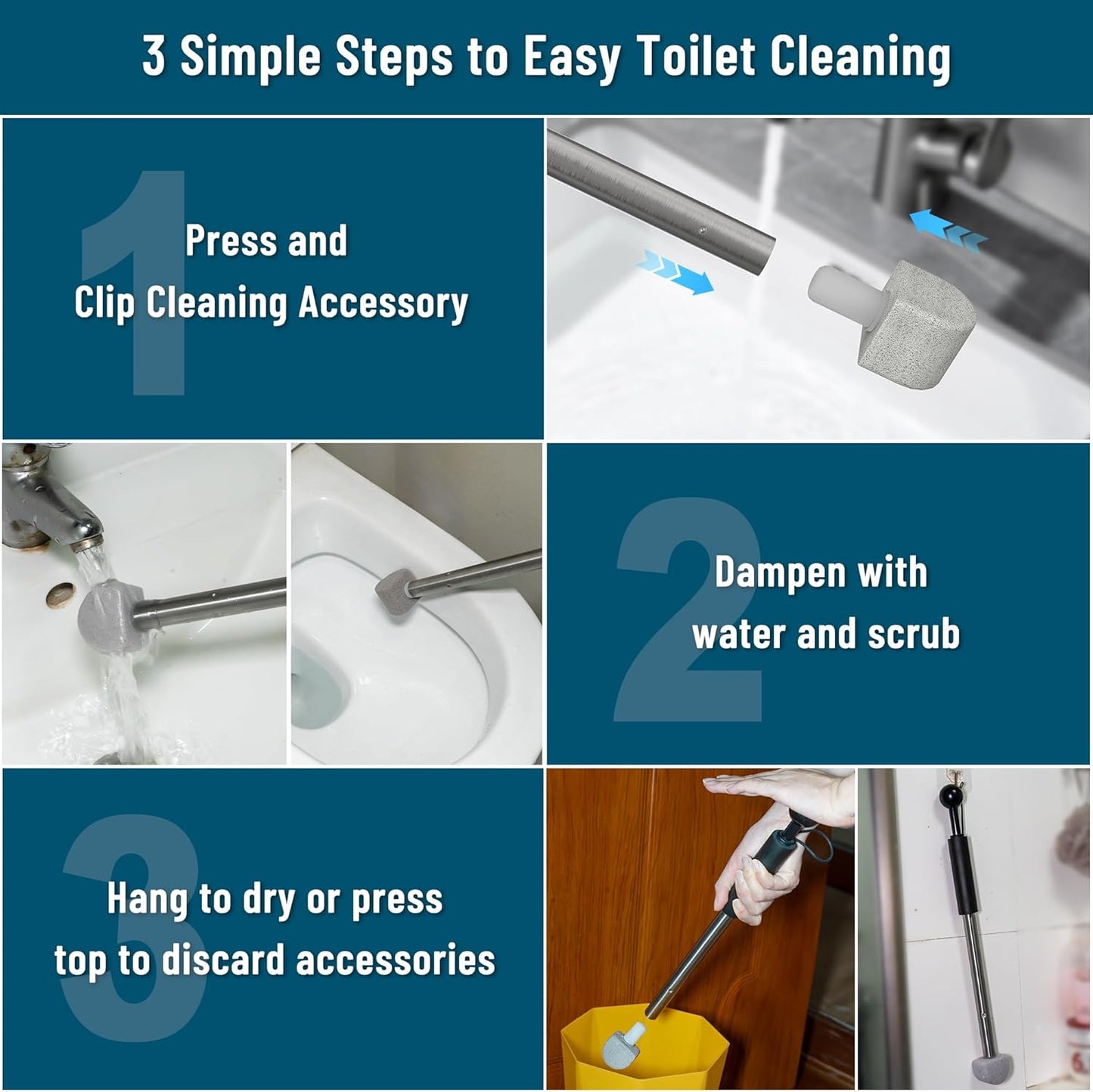 YINGMORE Pumice Toilet Cleaner - 17-Inch Handle for Effective Hard Water Stain Removal | Includes 1 Handle & 8 Pumice Stones