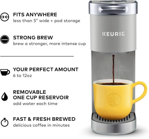 Keurig K-Mini Plus Coffee Maker - Slim 5-Inch Design, 6-12oz Brew Size, Pod Storage - Gray (Renewed)