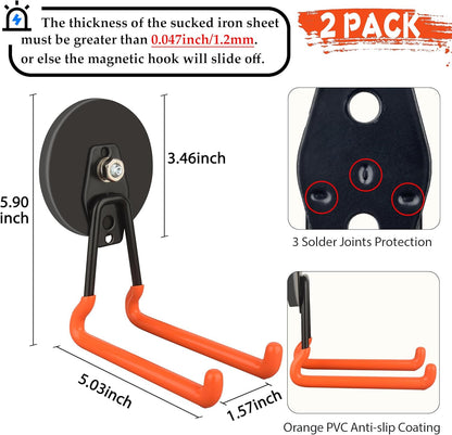 ULIBERMAGNET Heavy Duty Magnetic Hooks - Strong 3.46 Inch Design for Cables, Tools & More | 2 Pack (Orange)