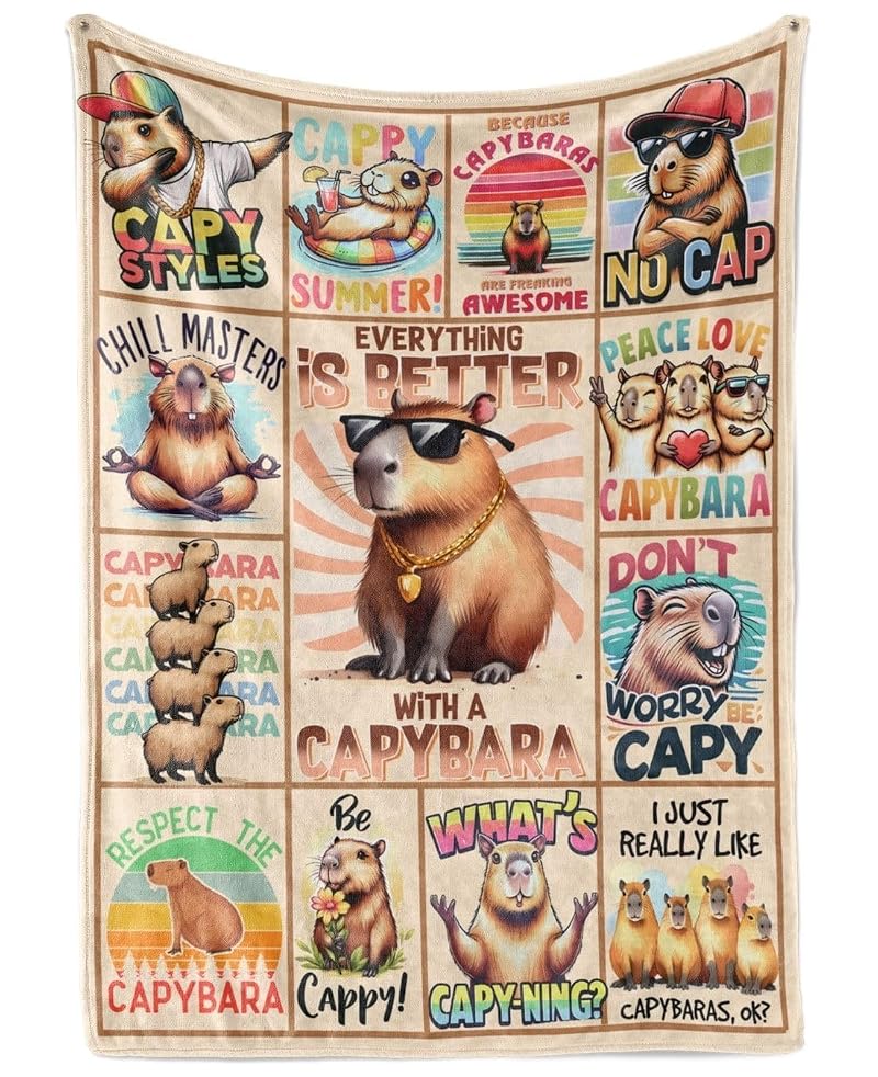 50x65 Capybara Blanket Gift for Capybara Lovers | Cozy 280 GSM Flannel Throw