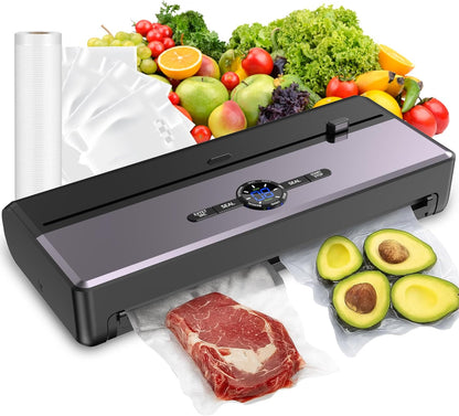 Skiennix Food Vacuum Sealer - 85KPA Strong Suction, Automatic Seal in 10-20 Secs, Includes 10 Bags & Roll