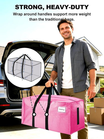 4 Pack Large Moving Bags by [Brand Name] - Water-Resistant Heavy Duty Storage Totes - Space-Saving Design (Pink)