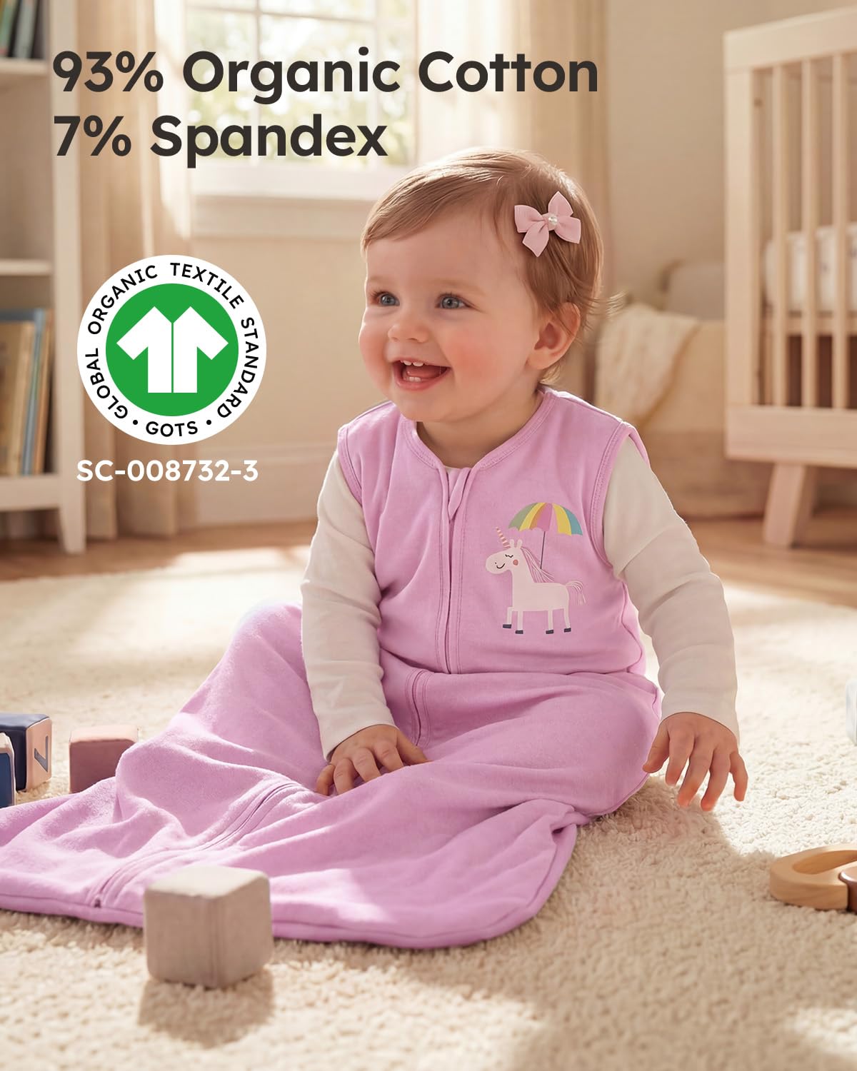Yoofoss Baby Sleep Sack - 100% Organic Cotton Wearable Blanket | 6-12 Months, 2-Way Zipper, 3 Pack