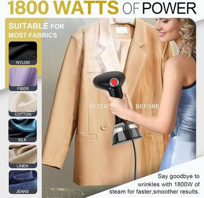 **Steamer for Clothes by [Brand Name] - 1800W Handheld Garment Steamer with 3 Settings & 380ml Tank | Portable Travel Iron**