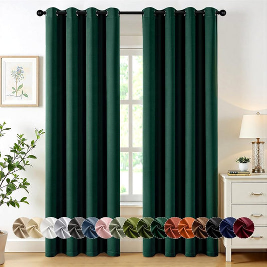 MIULEE Hunter Green Blackout Curtains for Bedroom Living Room 84 Inches Long 2 Panels, Thermal Insulated Room Darkening Drapes Solid Grommet Noise Reduction Light Blocking Window Treatments 50x84 Inch