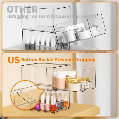 4.4" Tall Small Clear Acrylic Stackable Storage Drawers for Vanity,Under Sink,Bathroom Closet,Medicine Cabinet Organization and Plastic Storage Bins for Organizing Makeup,Baby Bottles,Pacifier,6 PCS