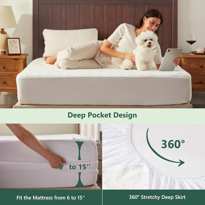 Skiennix Twin Size Waterproof Mattress Protector - Bamboo Cooling Pad with Deep Pocket | Breathable 3D Air Fabric