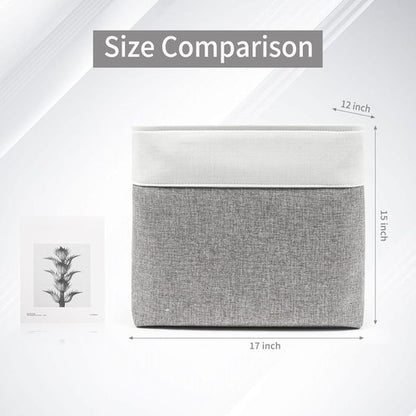 Bagnizer Large Fabric Storage Baskets - 50L Decorative Linen Bins with Handles for Home & Office | 17x12x15 Inches (Grey & White)