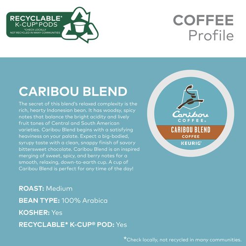 Caribou Coffee Keurig Single-Serve K-Cup Pods, Caribou Blend Medium Roast Coffee, 24 Count