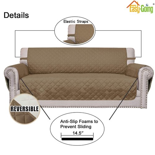 Easy-Going Sofa Slipcover Reversible Loveseat Sofa Cover Couch Cover for 2 Cushion Couch Furniture Protector with Elastic Straps for Pets Kids Dog Cat (Oversized Loveseat, Camel/Ivory)