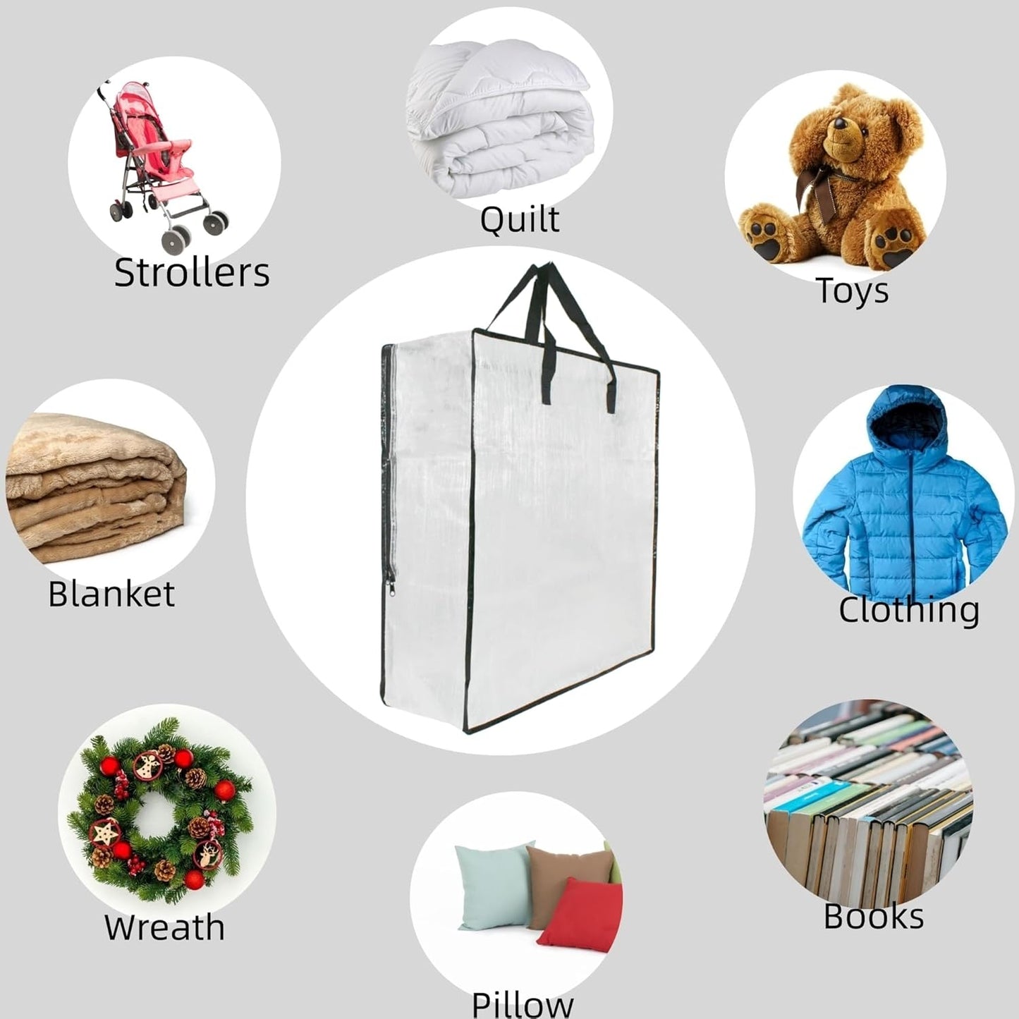Skiennix Clear Storage Bags - 3 Pack with Zipper & Handles for Closet, Underbed & Moving | Ideal for Bedding & Clothes