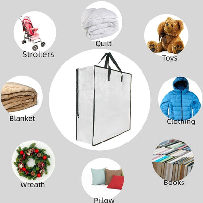 Skiennix Clear Storage Bags - 3 Pack with Zipper & Handles for Closet, Underbed & Moving | Ideal for Bedding & Clothes