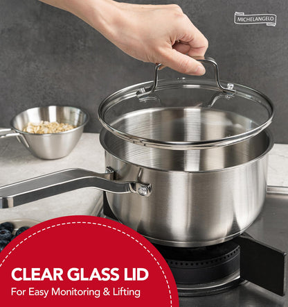 MICHELANGELO Stainless Steel Saucepan Set 1QT & 2QT, Induction Sauce Pan with Lid, Stainless Steel Sauce Pot Set Cooking Pots Set - 4 Pcs