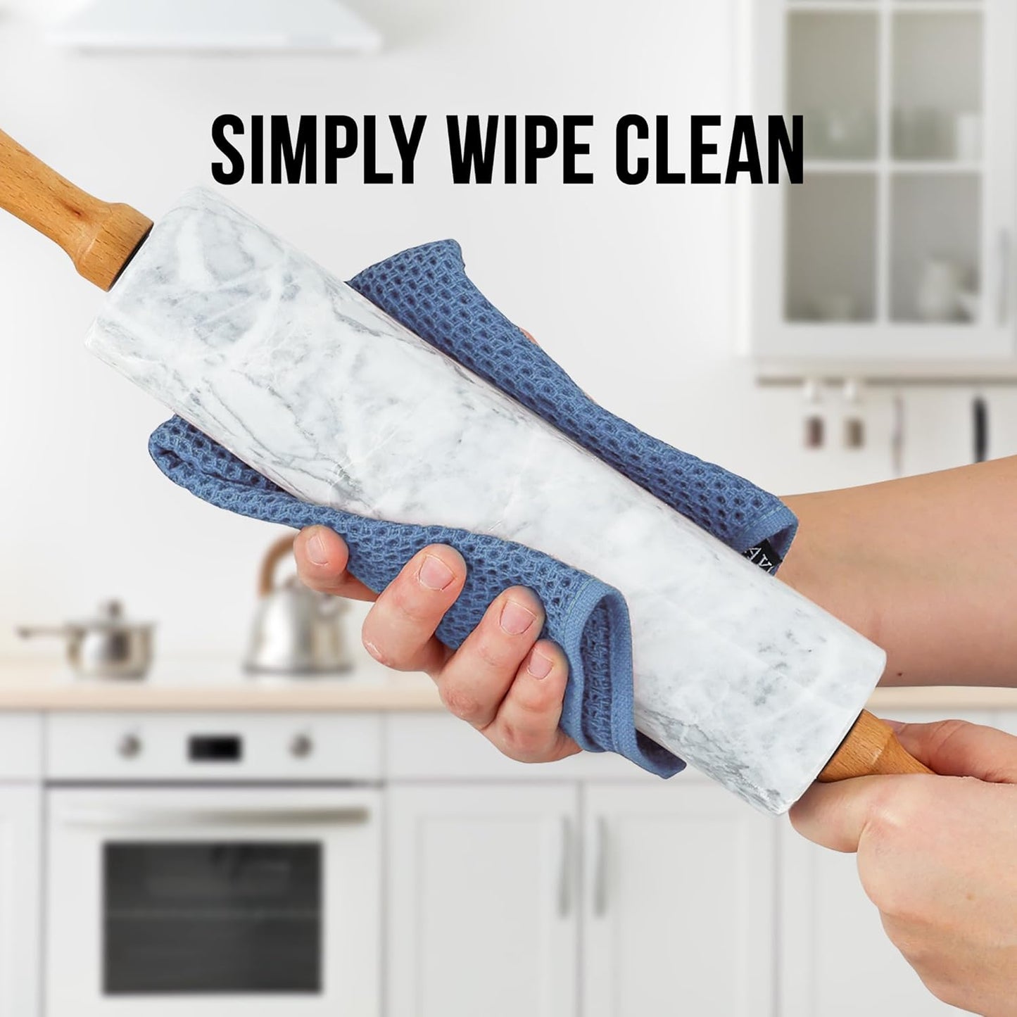Zulay Kitchen Marble Rolling Pin - 17-Inch Polished Marble With Beechwood Handle | Non-Stick Baking Tool