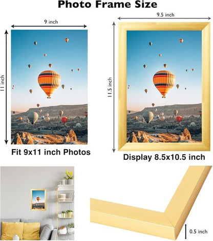 JCJMY 9x11 Gold Picture Frame - Versatile Wall or Tabletop Display | Shatter-Resistant Plexiglass