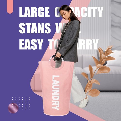 Caroeas 95L Pro Large Laundry Basket - Waterproof Hamper with Padded Handles | Collapsible Design in Pink