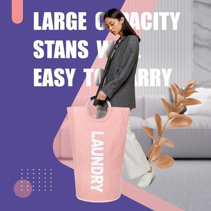 Caroeas 95L Pro Large Laundry Basket - Waterproof Hamper with Padded Handles | Collapsible Design in Pink
