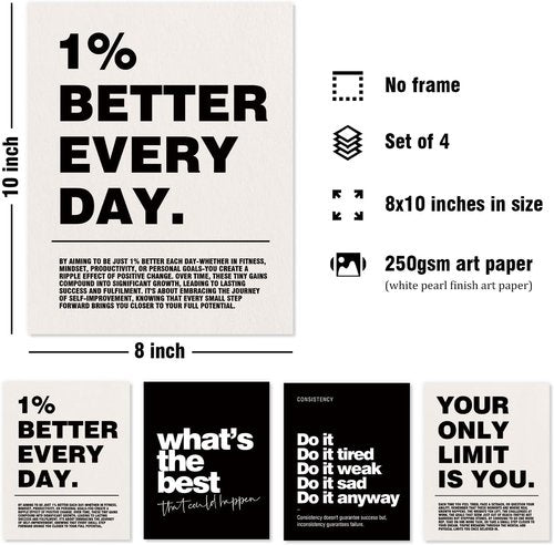 DSHFG Motivational Wall Art Prints - Set of 4 Inspirational Retro Posters for Office & Home Decor | 8x10 Unframed