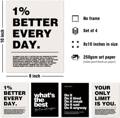 DSHFG Motivational Wall Art Prints - Set of 4 Inspirational Retro Posters for Office & Home Decor | 8x10 Unframed