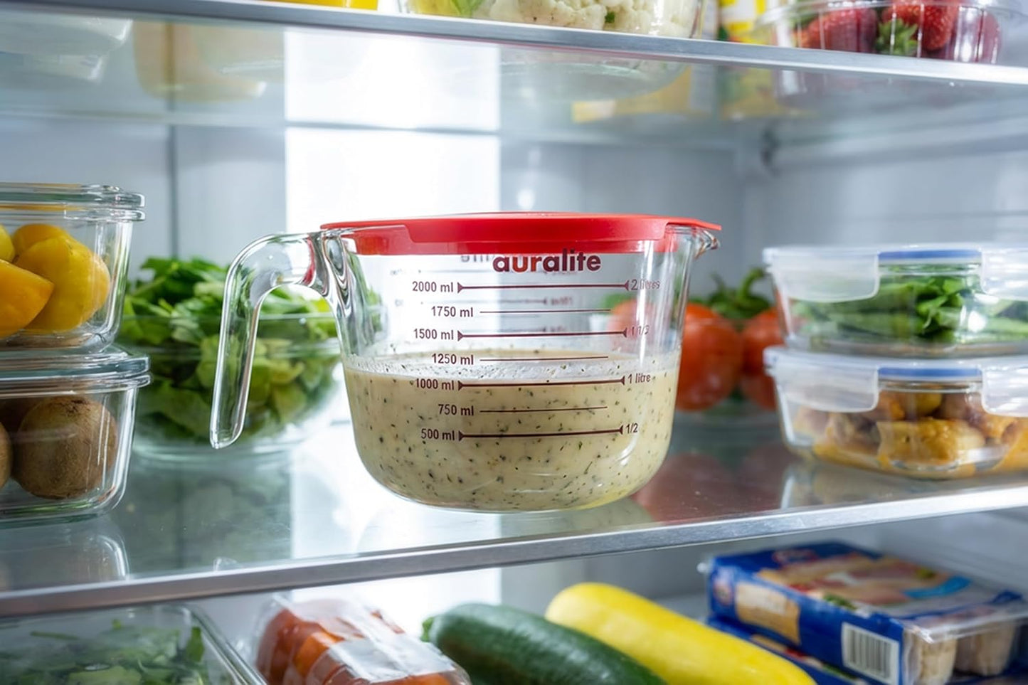 Auralite 8-Cup Borosilicate Glass Measuring Cup - 2 Quart with Lid for Precision Baking & Cooking