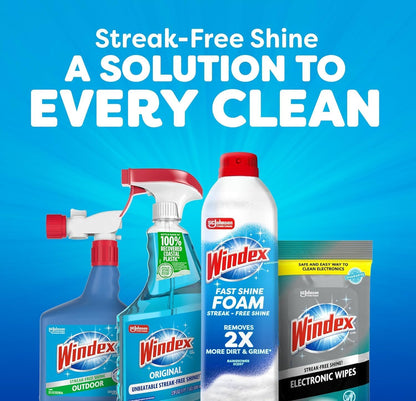 Windex Glass Cleaner Bundle - Original Blue 23oz Trigger Spray + 19oz Fast Shine Foam for Streak-Free Shine