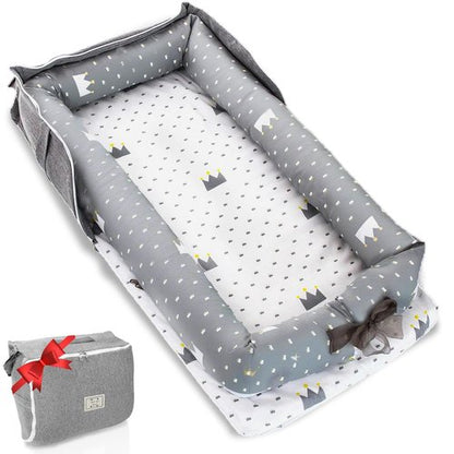 Baby Lounger by Crown | Portable Infant Lounger for Newborns to Toddlers 0-24 Months - Breathable Cotton, Adjustable Size & Travel Strap