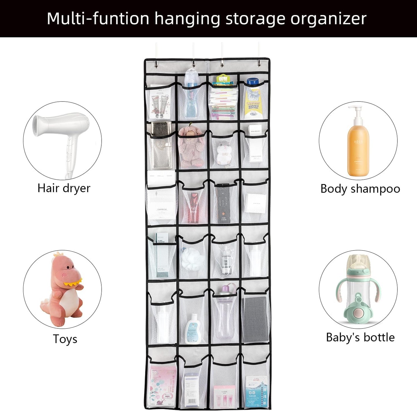 SAVERHO Over The Door Shoe Organizer - 24 Large Mesh Pockets for Easy Storage | White Hanging Rack