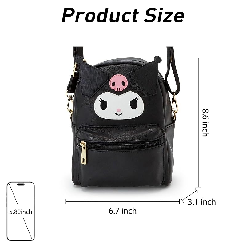 Umini Cute Cartoon Crossbody Backpack - Black, Adjustable Strap, Small PU Leather Bag