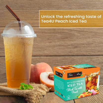 Tea4U Peach Iced TeaBags - Ideal Quality Cold and Hot Brew from Sri Lanka's Finest Leaves and Expertly Blended - Each Tea Bag Produces Half-Gallon Iced Tea - Convenient Packaging - 10 Count