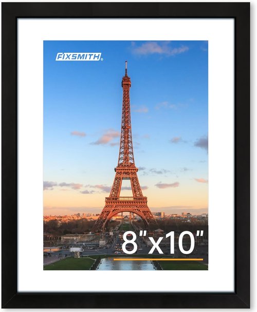 FIXSMITH 8x10 Picture Frame - HD Plexiglass for 5x7 Photos with Mat or 8x10 Without Mat - Black