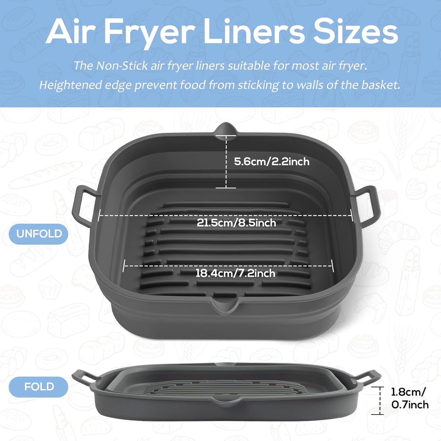Silicone Air Fryer Liners - Reusable Collapsible Basket for Easy Cleaning | Fits 5.8 to 8 Qt Ovens, 8.5 Inch
