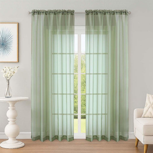 OWENIE Sheer Curtains 84 Inches Long 2 Panels Set, Sage Green Sheer Curtain for Living Room Bedroom, Modern Filmy Rod Pocket Curtains Drapes, 2 Pcs, Each 59 W x 84L, Sage Green
